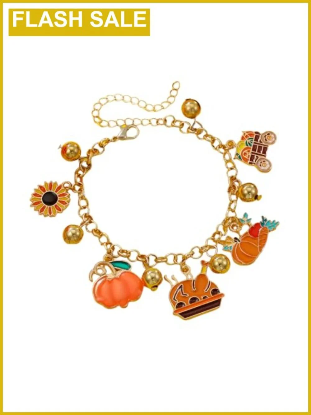 Thanksgiving Pumpkin Turkey Charm Stretch Bracelet Adjustable Fall Holiday